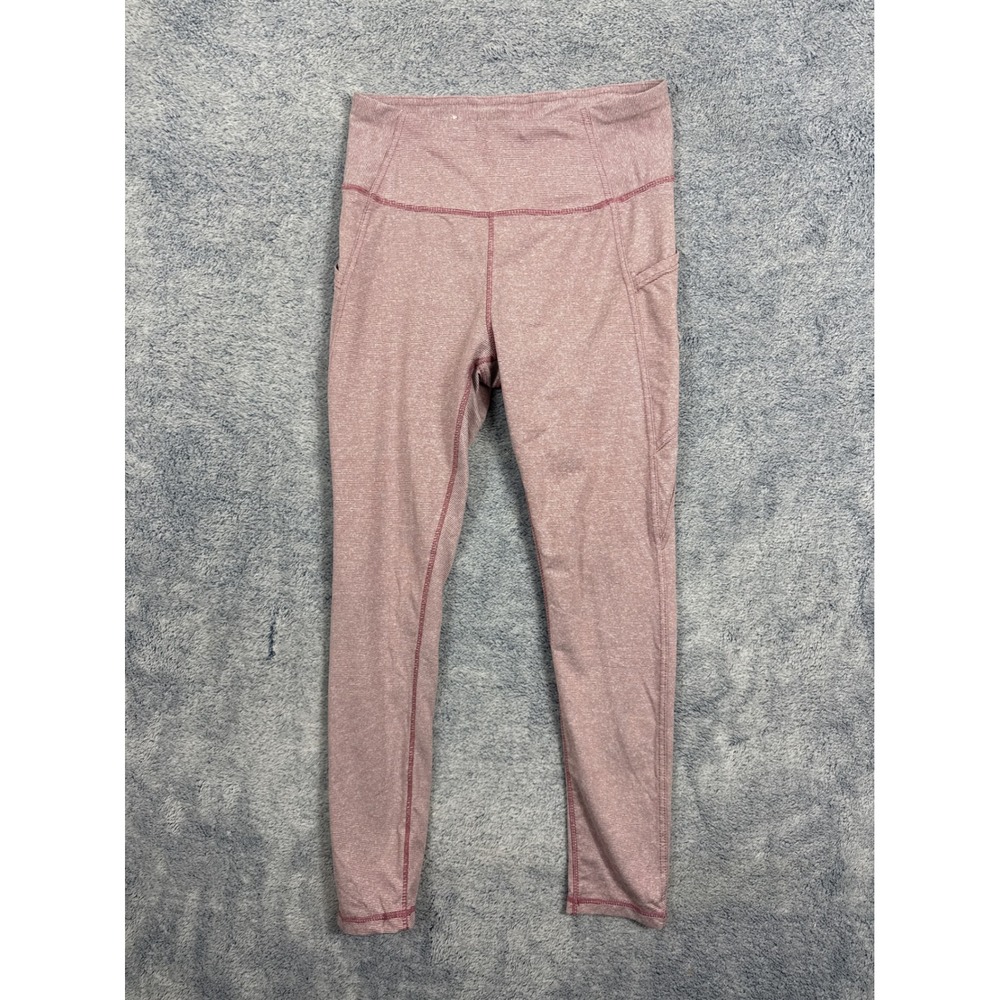 Danskin Womens Pink White Striped High‎ Waisted Yoga Leggings Pockets 9179 Small